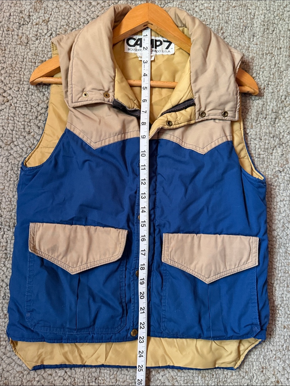 CAMP 7 Vintage Two-Tone Puffer Vest in Blue and Tan - Picture 8 of 8